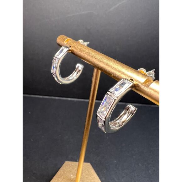 CZ half hoop earrings in sterling silver - Picture 8 of 14